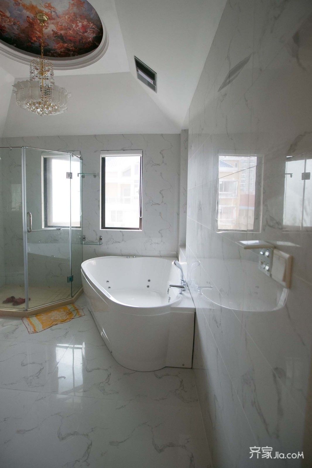 富裕型装修,大户型,别墅装修,140平米以上装修,简约风格,卫生间,白色,浴缸
