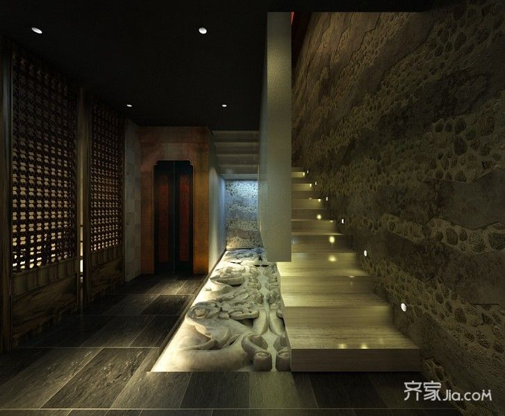 茶馆,大户型,20万以上装修,140平米以上装修,中式风格,茶室,楼梯