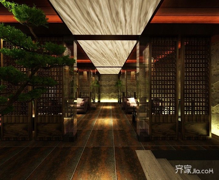 茶馆,大户型,20万以上装修,140平米以上装修,中式风格,茶室,红色,过道