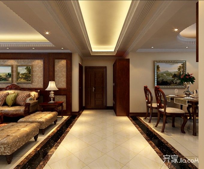 20万以上装修,大户型,四房装修,140平米以上装修,欧式风格,玄关,暖色调,客厅过道
