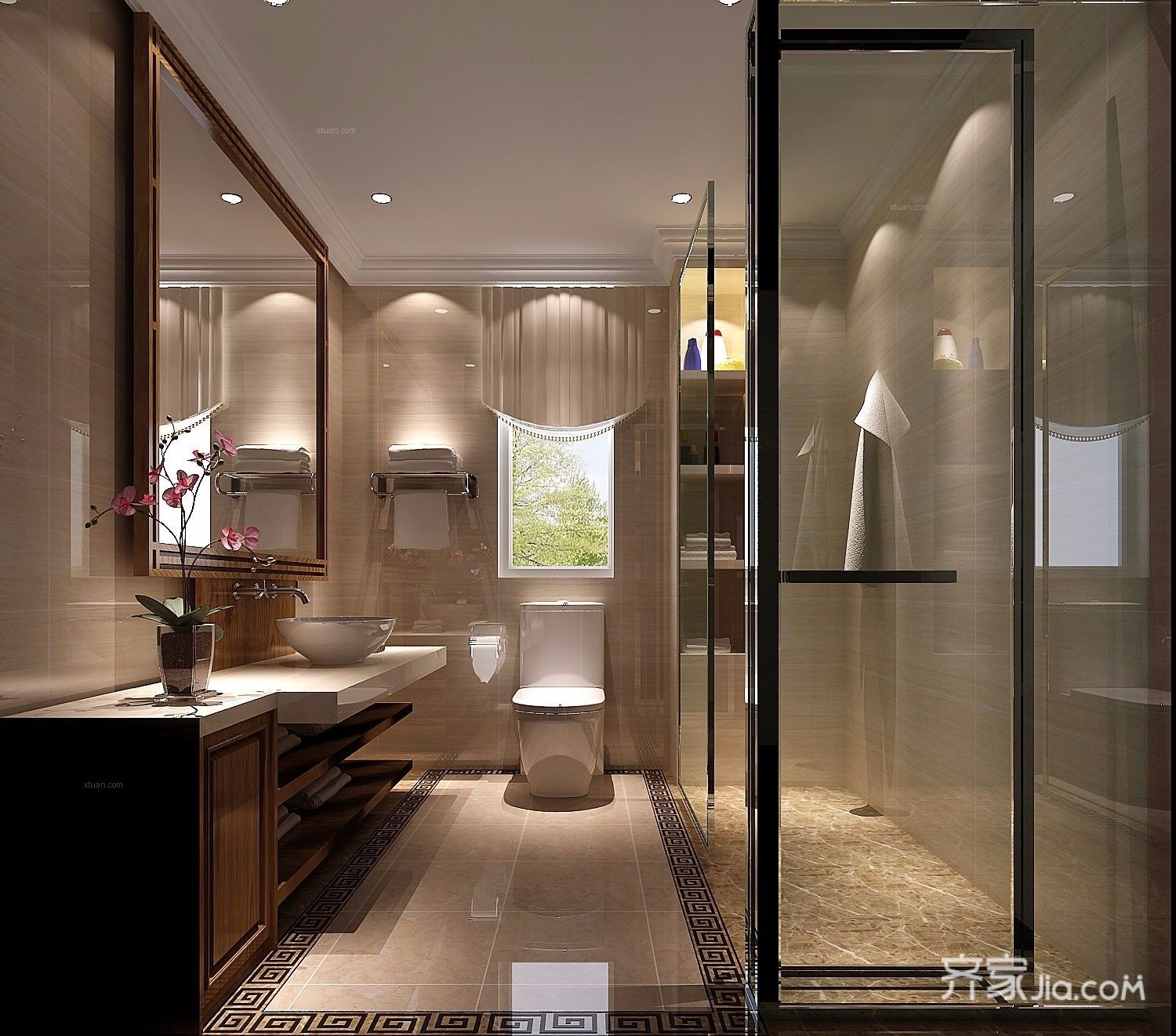 90平的中式装修卫浴间实景图