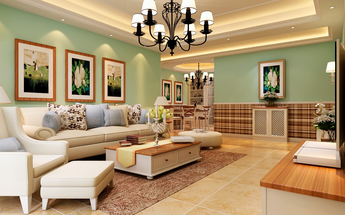 装修效果图_美式田园风装修案例效果图-齐家典尚装修