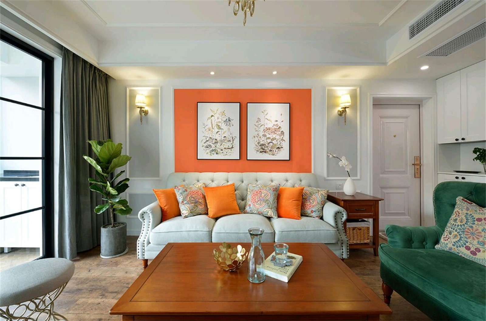 三居室中式风格橙色客厅沙发装修效果图- 中国风