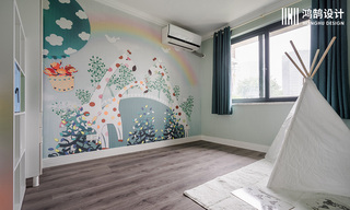 110平美式风格三居室装修手绘墙设计