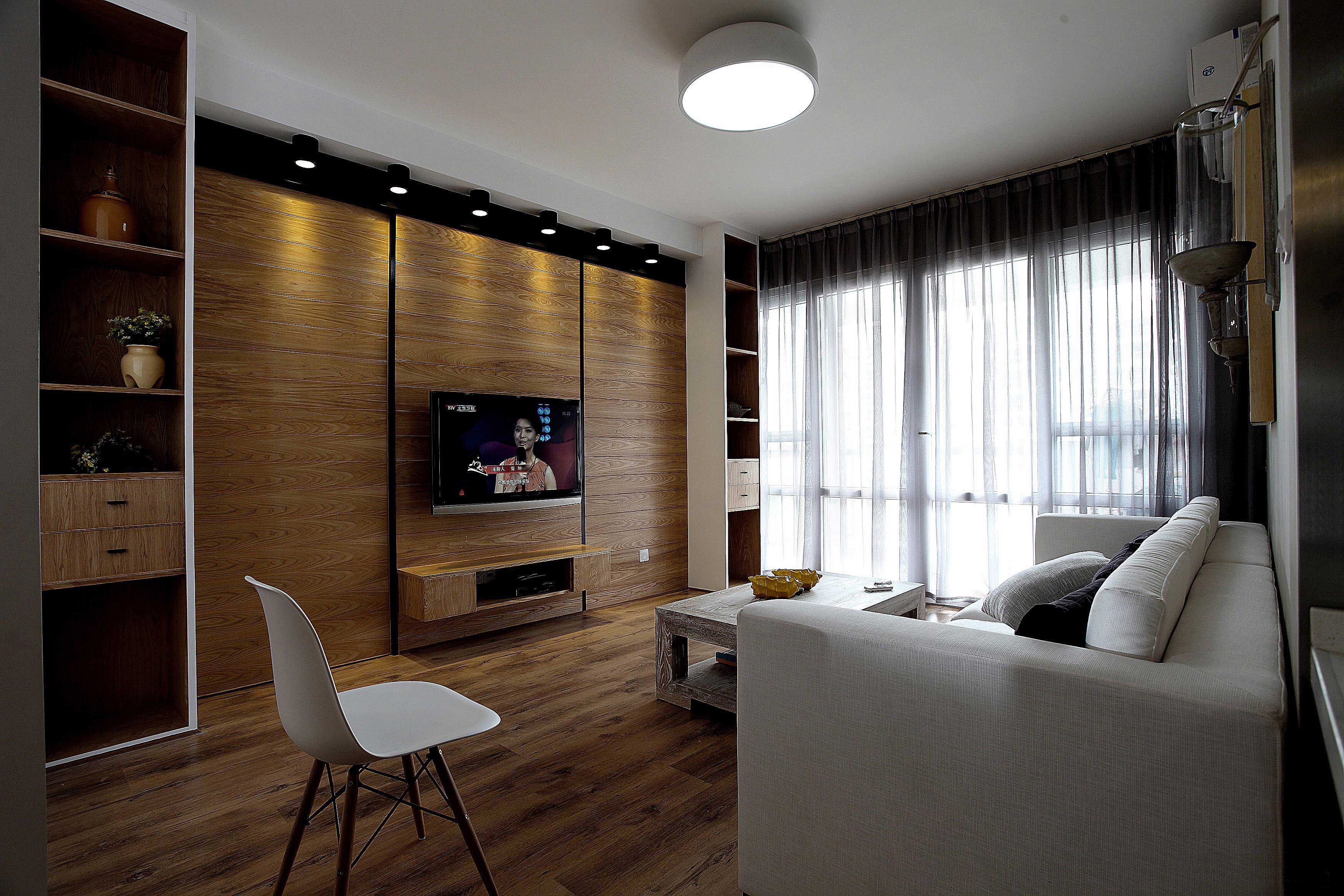 80平米装修,二居室装修,10-15万装修,北欧风格,客厅,电视背景墙,原木色