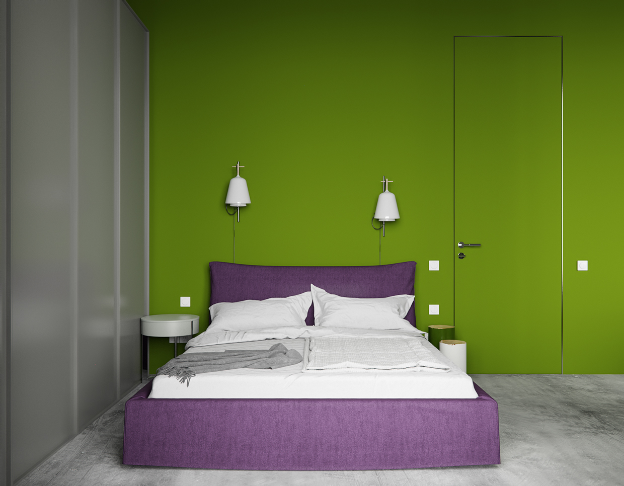 公寓装修,一居室装修,10-15万装修,40平米装修,混搭风格,卧室,卧室背景墙,绿色,隐形门