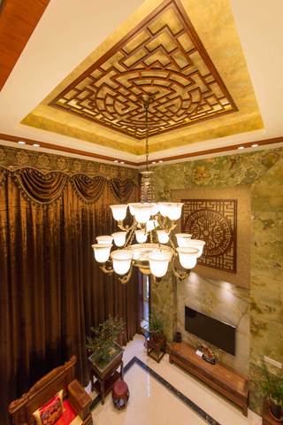 400平中式风格别墅装修客厅吊灯设计图