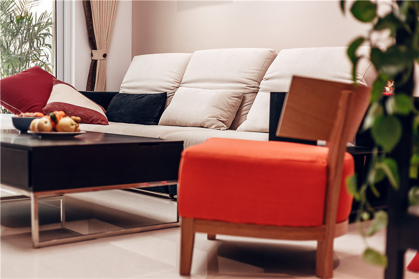 二居室装修,90平米装修,10-15万装修,现代简约风格,客厅,椅子,橙色