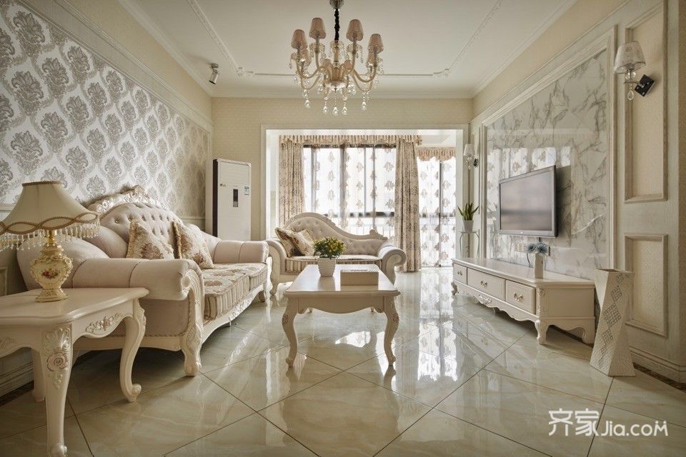 106欧式两房装修效果图,106平米欧式风格效果图装修案例效果图-齐家网