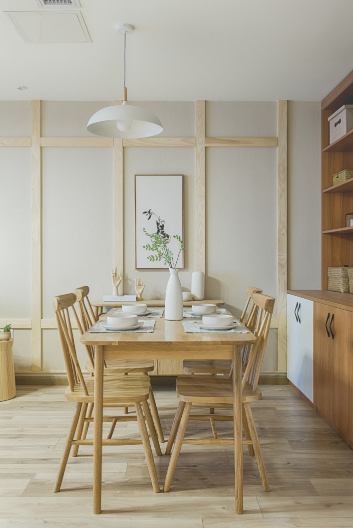 三居室装修,10-15万装修,日式风格,100平米装修,原木色,餐桌
