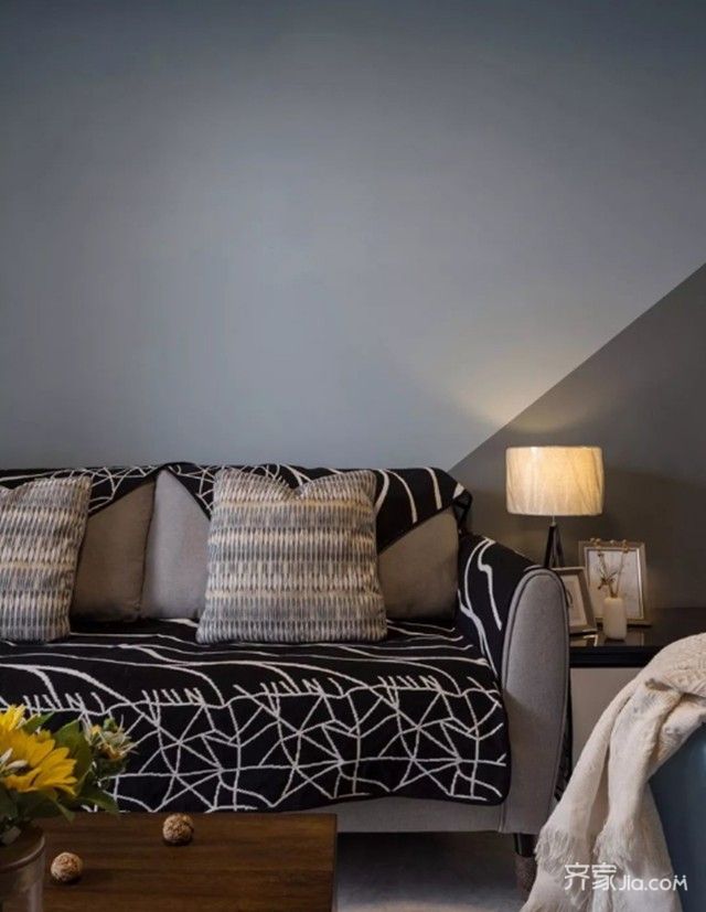 81现代两房装修效果图,几何形色彩背景墙装修案例效果图-齐家网