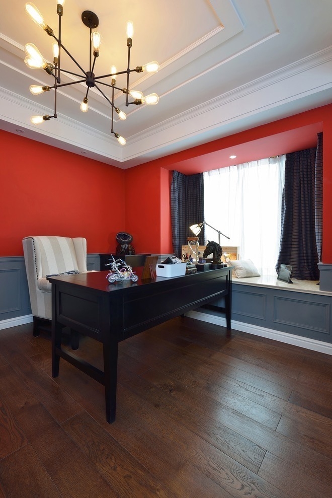 三居室装修,130平米装修,10-15万装修,混搭风格,飘窗,红色