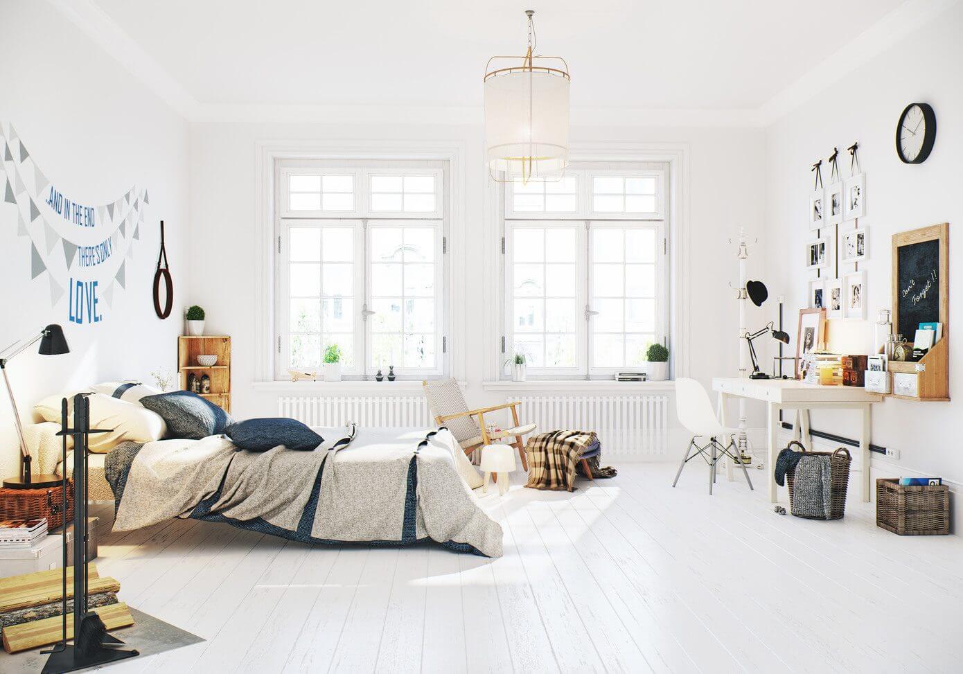 白色北欧风公寓卧室装修效果图