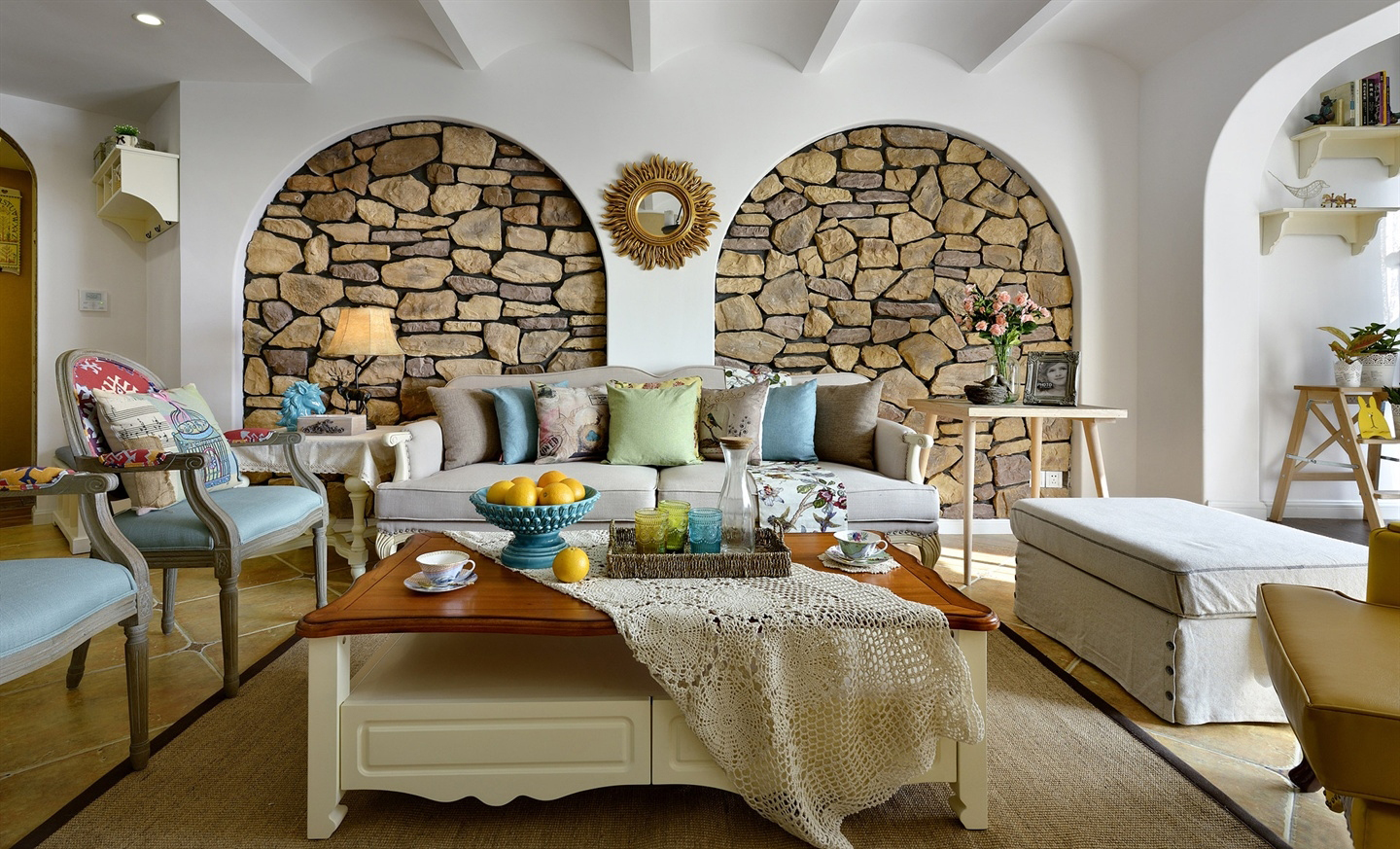 地中海美式混搭风格沙发背景墙装修效果图