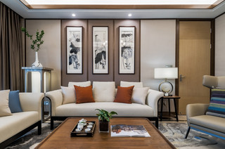 新中式风格四房沙发背景墙装修效果图