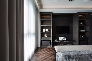 黑白灰现代公寓卧室电视柜装修效果图