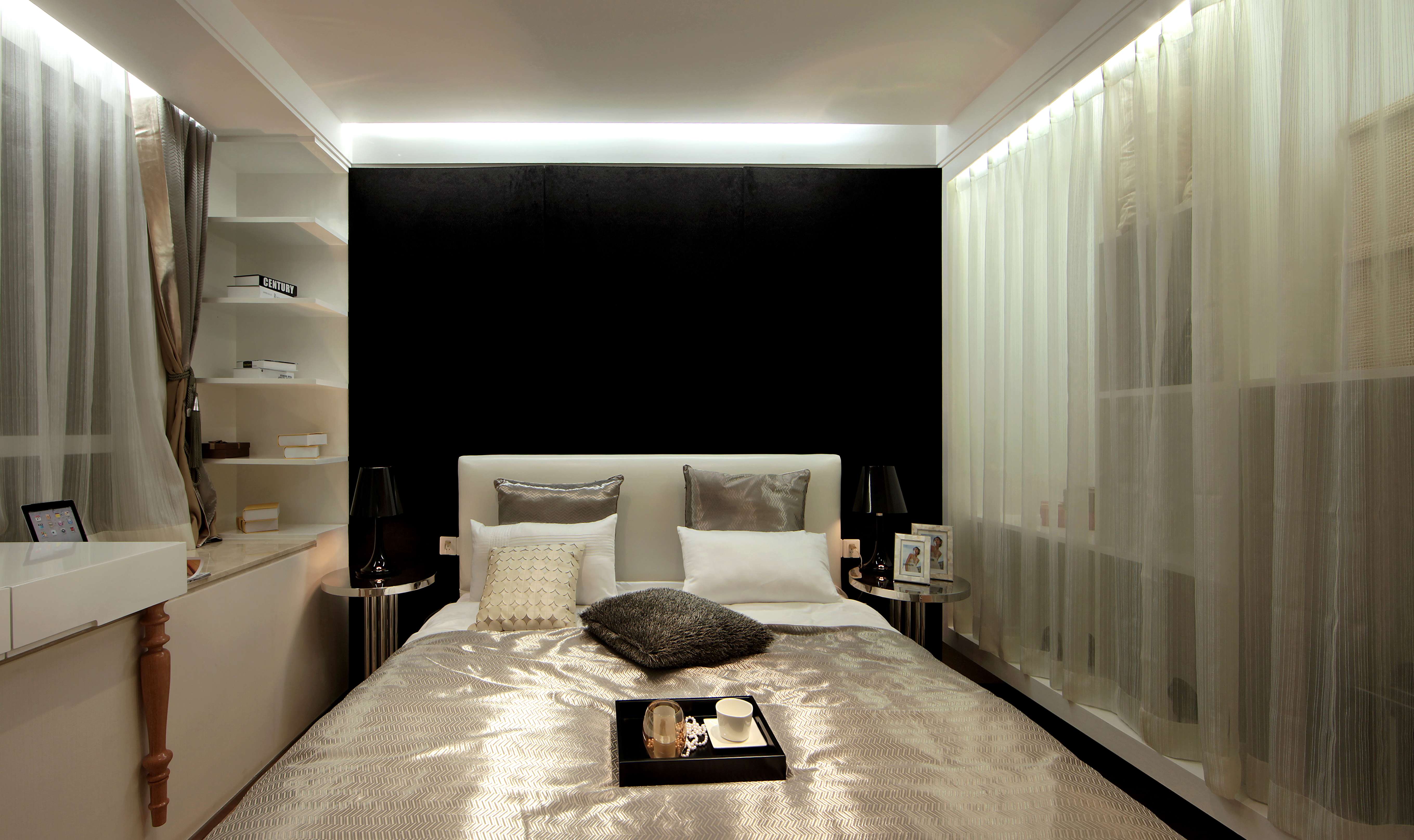 70平米装修,二居室装修,10-15万装修,现代简约风格,卧室背景墙,黑白