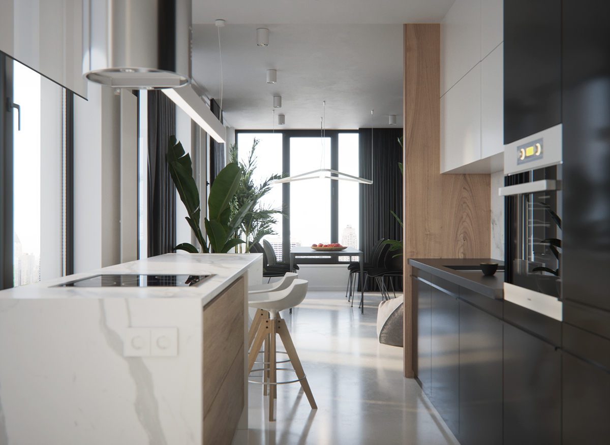 现代简约风格公寓厨房装修设计图