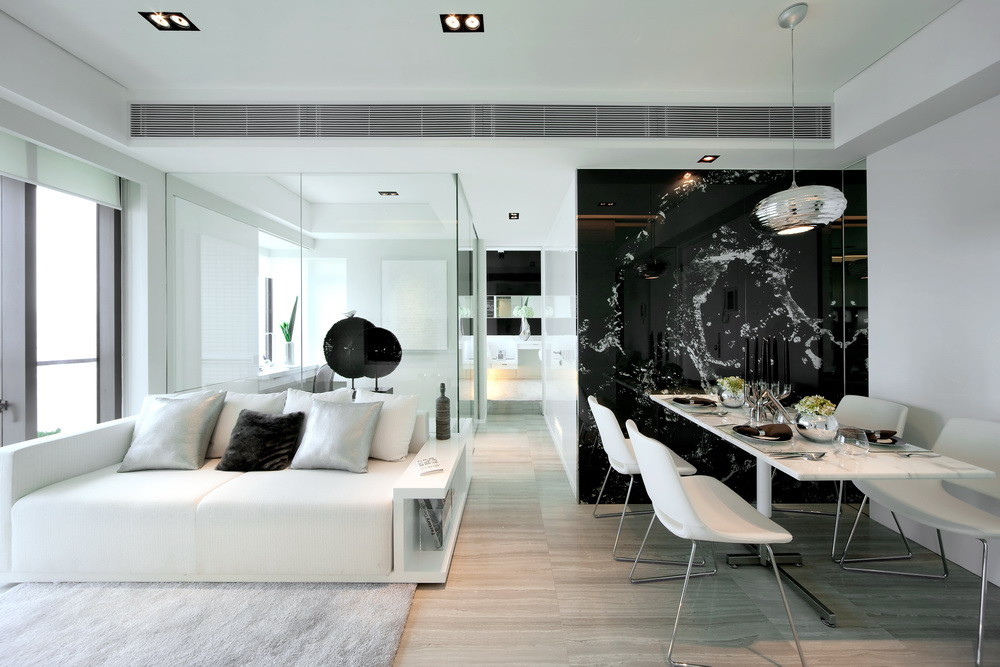 黑白现代简约公寓客餐厅装修效果图