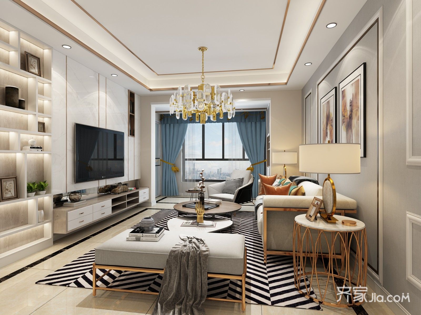 109现代四房装修效果图,现代轻奢风格装修案例效果图-齐家网