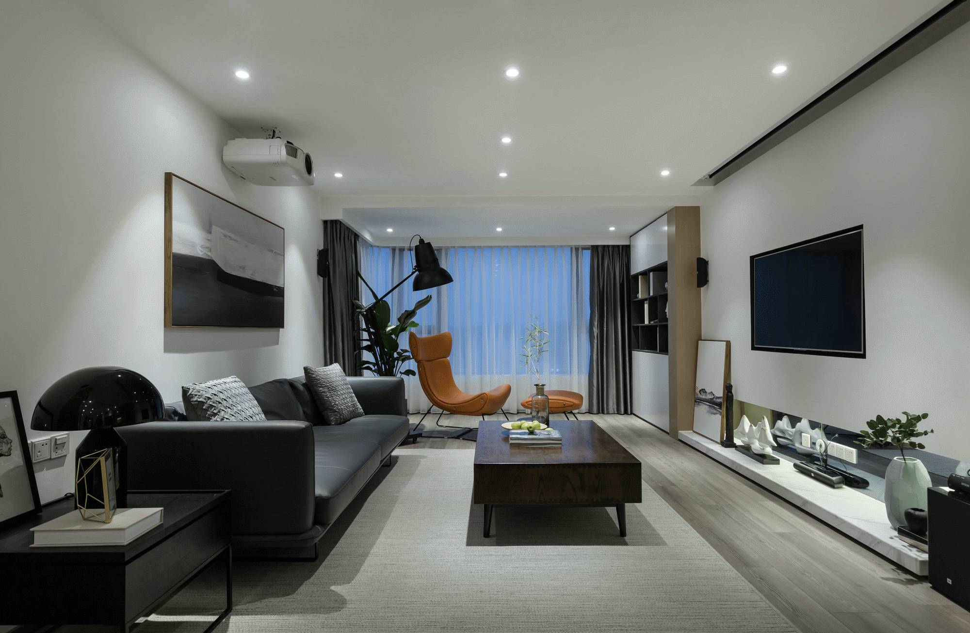 140平米以上装修,20万以上装修,三居室装修,现代简约风格,黑白,电视背景墙
