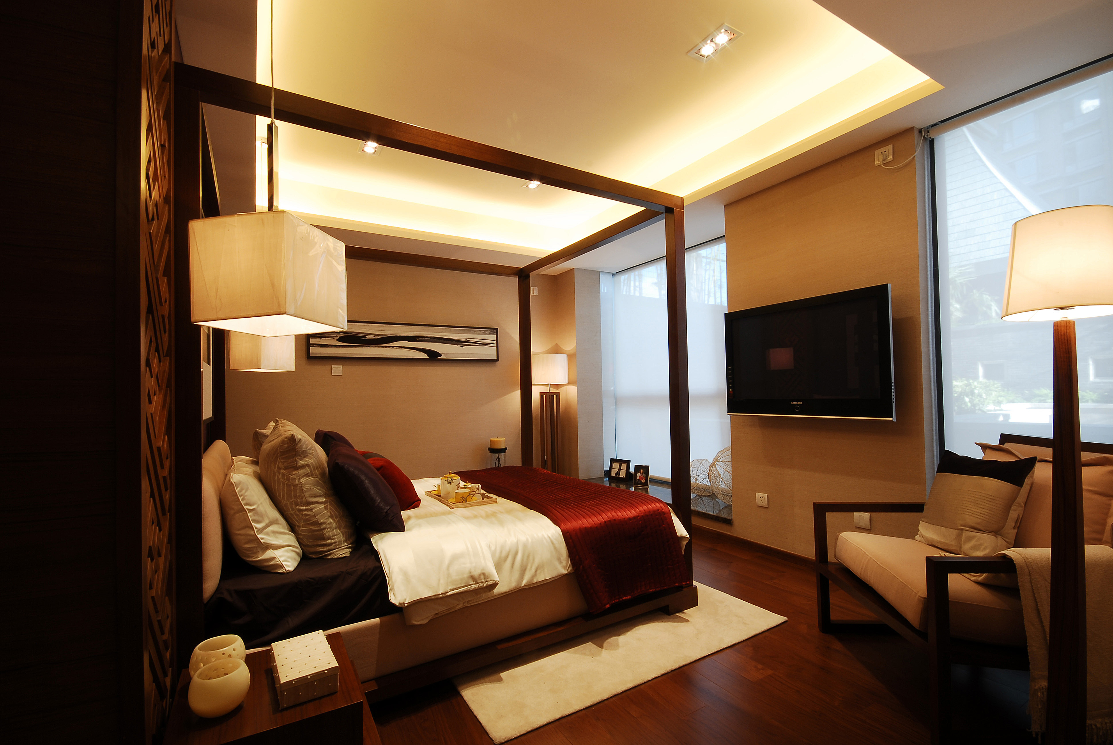 现代中式别墅卧室装修设计效果图
