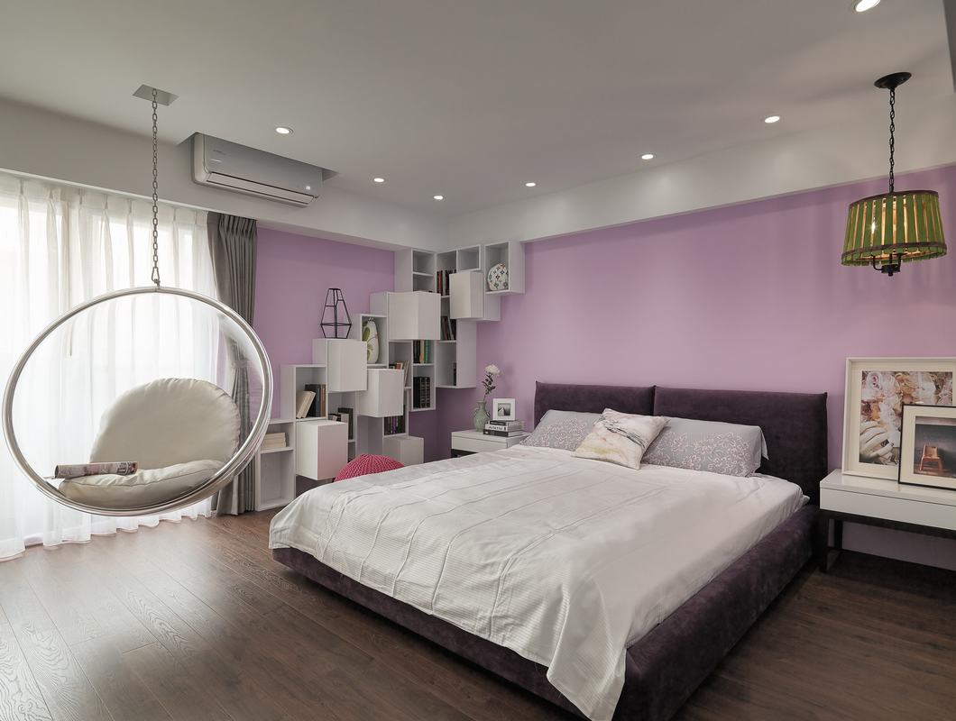 120平米装修,二居室装修,10-15万装修,现代简约风格,卧室背景墙,紫色