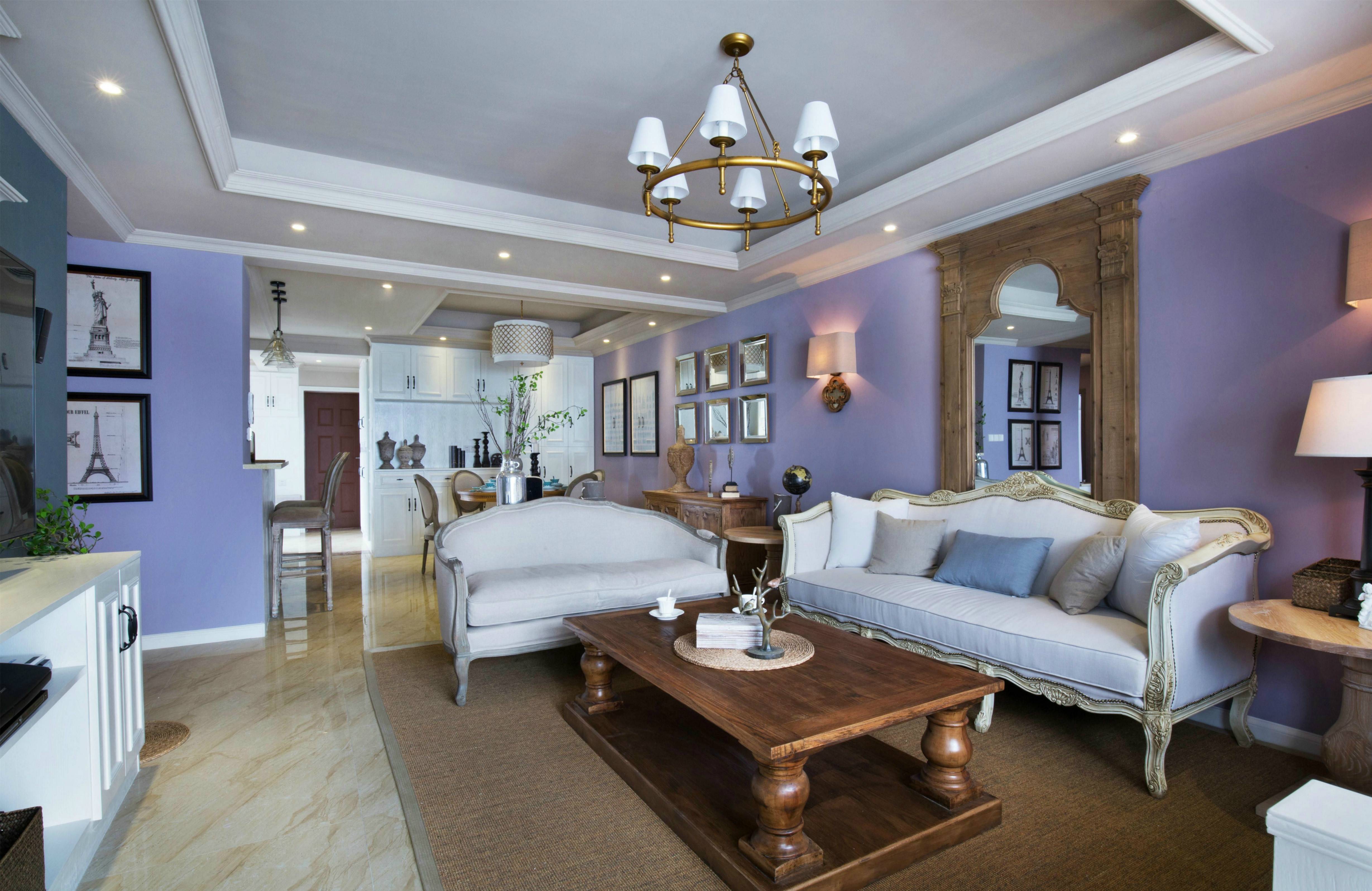 三居室装修,130平米装修,15-20万装修,美式风格,紫色