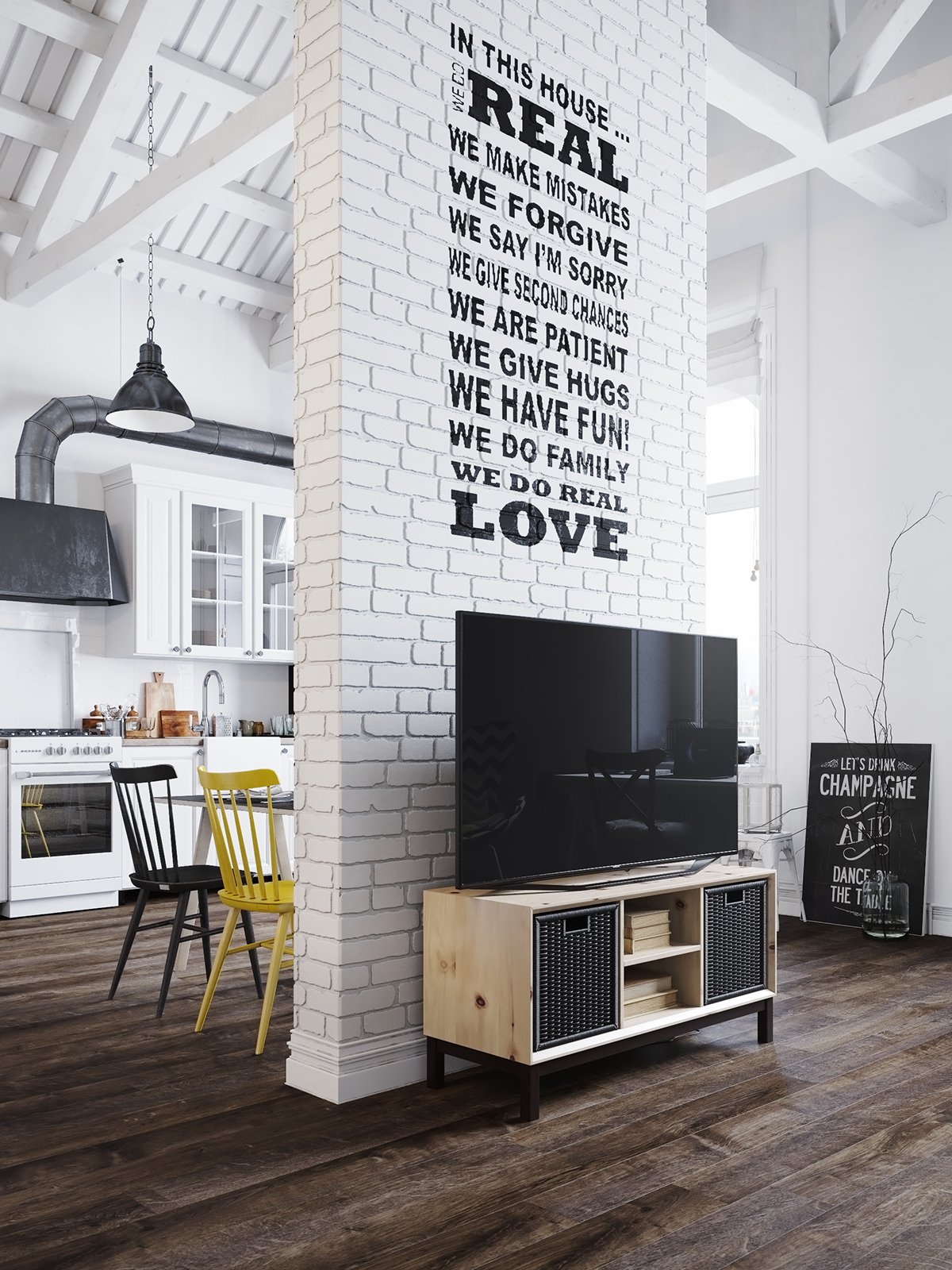 Loft公寓电视背景墙装修设计效果图