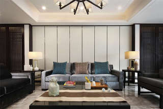 新中式风格别墅沙发背景墙装修效果图