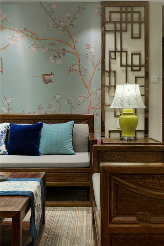 120㎡新中式风格沙发背景墙装修效果图
