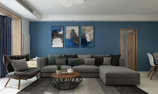 120平现代简约三居沙发背景墙装修效果图