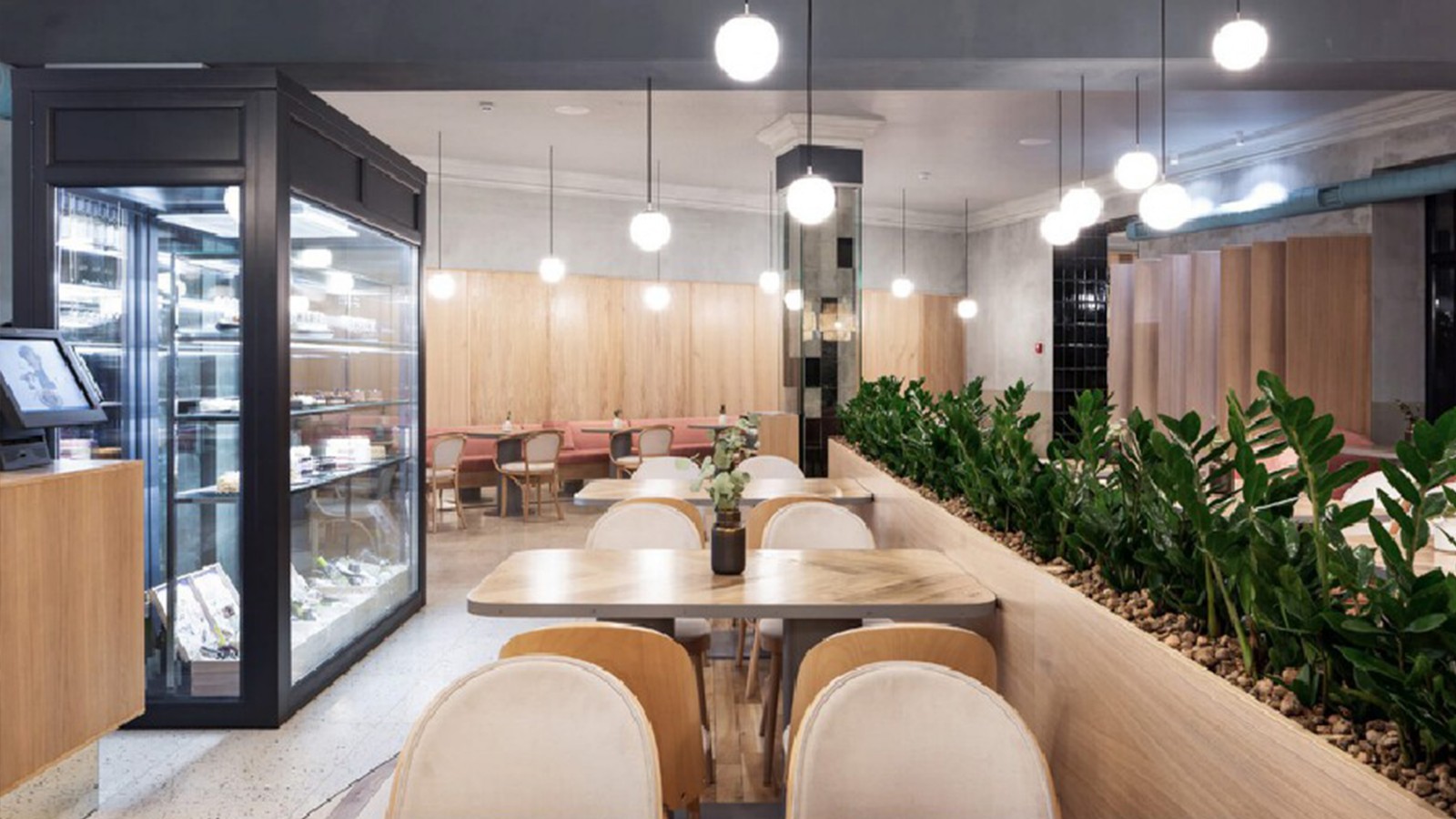 10万95平米现代商铺装修装修效果图,博物馆内的咖啡店装修案例效果图