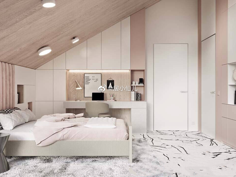 给各位心藏少女心的集美们分享一个室内设计案例，粉色+白色搭配...