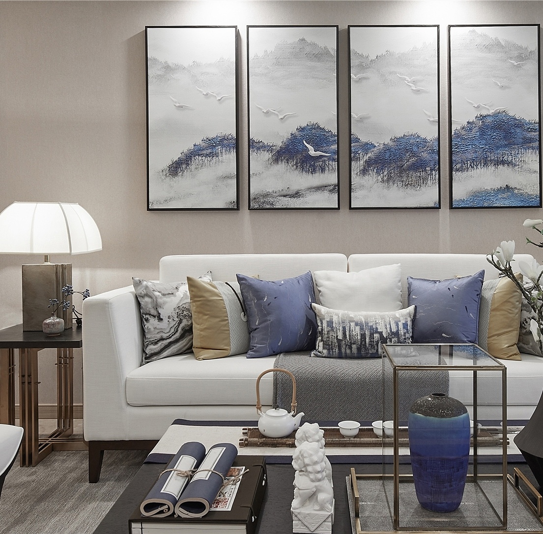新中式三居室沙发背景墙装修效果图