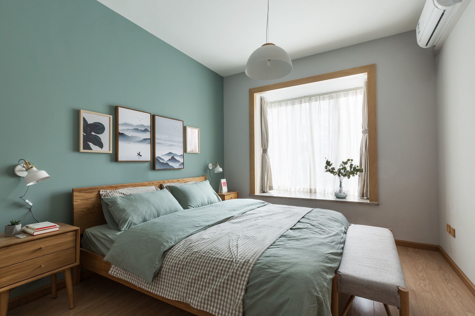 110平北欧风三居卧室绿色装修设计-家装效果图_装一网装修效果图