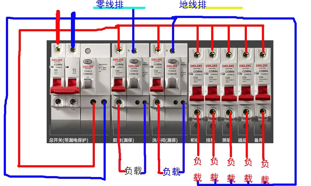 2p带漏电保护器接线图图片